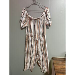 Hint of Blush Striped Off-Shoulder Romper Boho Summer Size 2X